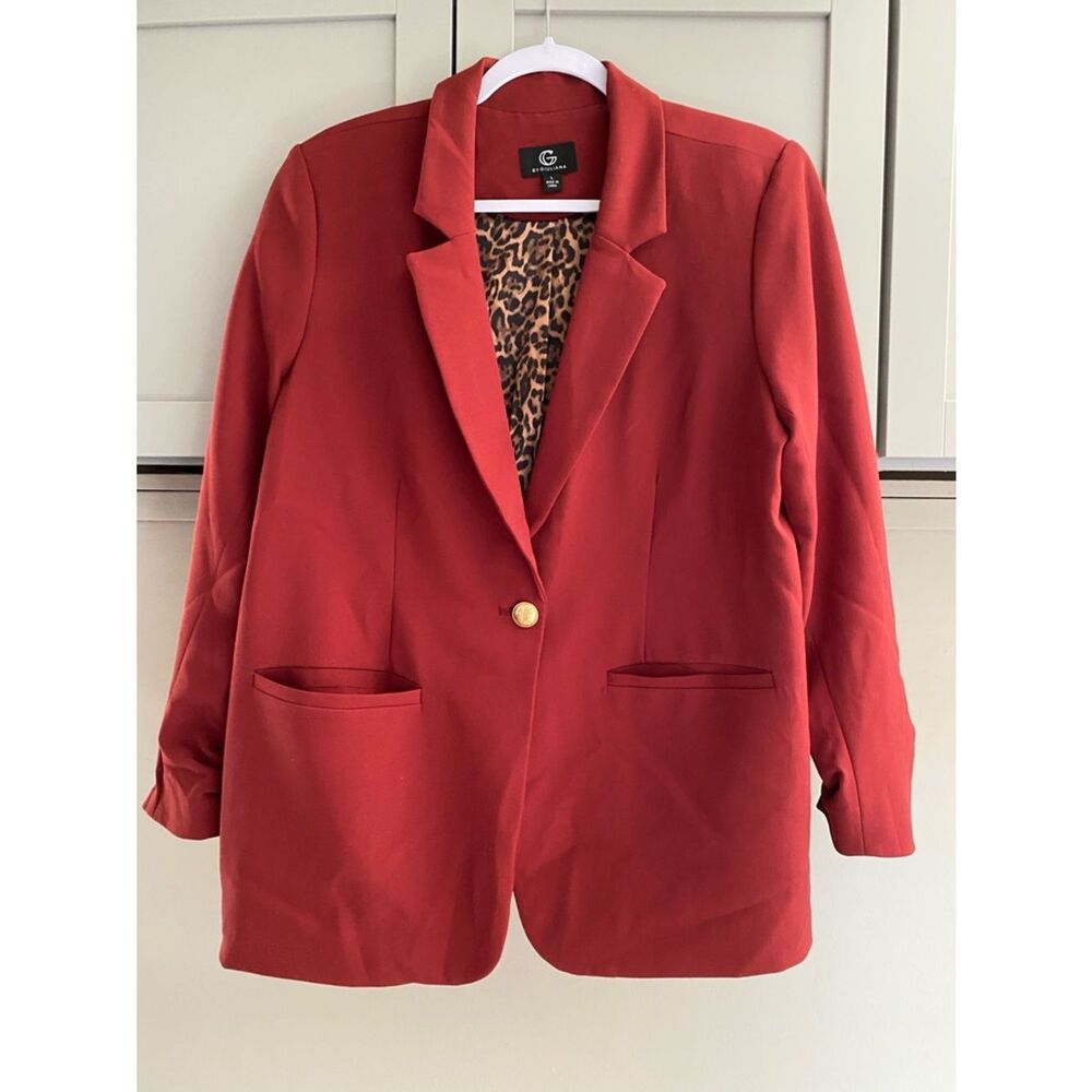 G by Giuliana Brick Red Single-Button Blazer with Leopard Lining size Large